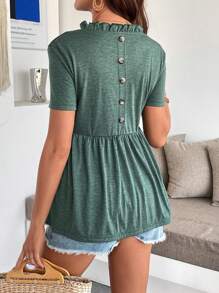 SHEIN 孕妇纯色荷叶边短袖T恤，休闲度假款 - 綠色 - 查看 2