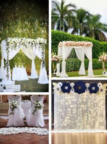 1pc White Sheer Organza Fabric,150cm Wide,Wedding Bridal Veil With Shiny Triple Lace Trims,White Sheer Organza Fabric ,Shiny Organza Tulle Fabric For Wedding Dress