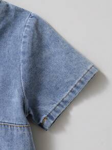 SHEIN Young Boy Dog Print Short Sleeve Top And Denim Shorts 2 Pieces Set - Dark Grey - View 7