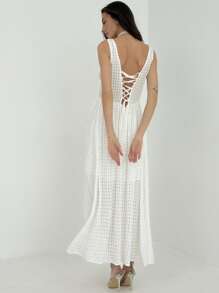 Aloruh Abito casual da donna senza maniche in colore tinta unita con texture - Bianco - Visualizzare 3