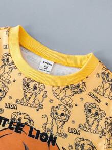 SHEIN 男童卡通狮子印花短袖 T 恤和短裤套装 儿童男童服装套装儿童男童服装套装幼儿男童服装套装 - 芥末黃 - 查看 7