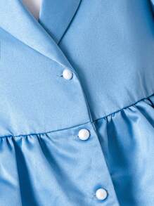 年轻女孩开斋节泡泡袖套装风格收腰蓝色缎面派对礼服，适合聚会、节日、服装 - 藍色 - 查看 5