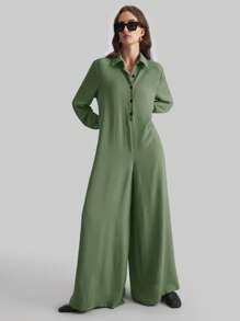 Ontre 女士黑色阔腿连体裤，时尚休闲宽松领口连体裤