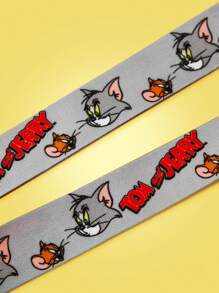 TOM & JERRY X SHEIN Gray Background Cartoon Character & Red Letter Print Lanyard Card Holder