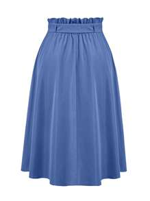 SHEIN Unity Plus Size Women Solid Color Frill Trim Tie-Up Waist Design Casual Skirt - Blue - View 2