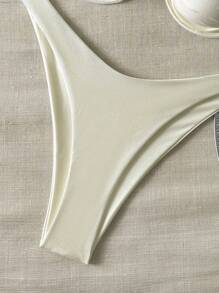 Bộ đồ bơi nữ mùa hè 2 món/bộ áo tắm có gọng dây mảnh màu trơn và quần bơi - Màu be - Xem 4