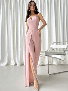 Firerie 女士优雅浪漫时尚通勤性感优雅风格连衣裙，适合派对、度假、返校、浪漫约会和婚礼生日，女士收腰连体裤 - 粉色 - 查看 7