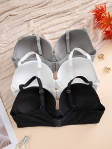 3pcs Set Women Plus Size Underwire Casual Bra - Multicolor - View 2