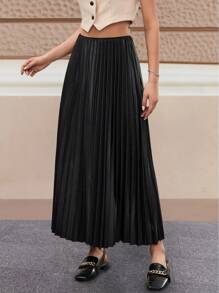 EURMUSE 女士休闲通勤纯色百褶裙