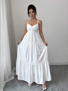 Rafferiza Women Adjustable Strap Waist Elegant Solid Color Casual Dress, Suitable For Summer