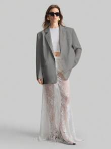 Ontre Women White Wide Strap Oversized Long Sleeve Single-Button Blazer Jacket, Casual Loose Fit, Elegant Style For Daily, Party, Date, Valentine's Day, Spring