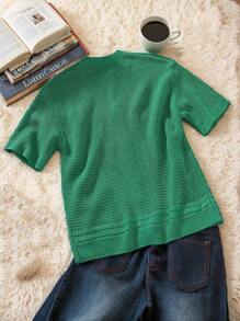 Claim Dot Maglione casual in maglia a maniche corte con bottoni e tinta unita, minimal, da uomo - Verde - Visualizzare 2