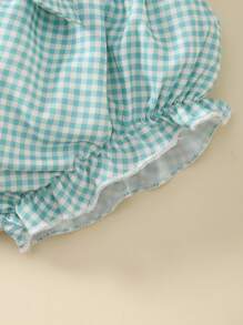 Souflis Souflis 3 件套女婴粉色复古格子短裤套装，带蝴蝶结装饰，春夏时尚 - 彩色 - 查看 6