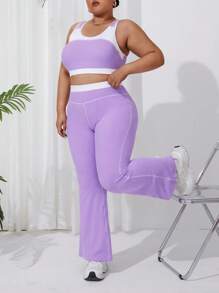 Easithlete 时尚女士大码健身跑步运动套装 - 紫色 - 查看 4