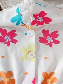 SHEIN 女宝宝韩版可爱航天编织泡泡短袖领花边连衣裙 - 彩色 - 查看 5