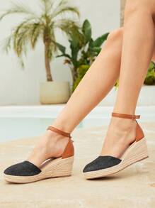 Styleloop Women's Bohemian Style Woven Wedge Sandals - Black - View 2