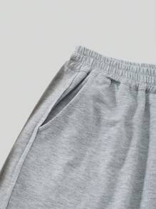 SHEIN Explorewe Tween Boys' Contrast Color Elastic Waist Pockets Wide Leg Loose Shorts - Grey - View 6