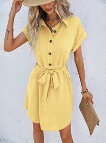 SHEIN Clasi 女士简约纯色休闲短袖连衣裙，适合夏季