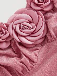 SHEIN MOD Bộ 2 món trang phục dệt kim lấp lánh màu hồng cho nữ, trang phục dự tiệc, trang phục dự lễ hội âm nhạc, trang phục dự tiệc, bộ trang phục màu hồng - Hồng - Xem 3