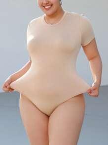 Solflare Plus Size Basic Round Neck Short Sleeve Bodysuit - Multicolor - View 12