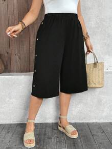 EMERY ROSE Pantalones capri de talla grande, cintura alta, rectos y sueltos - Negro - Ver 8