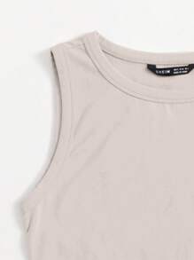 SHEIN EZwear Solid Crop Tank Top - Beige - View 5