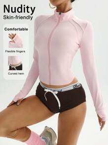 Dewbera Sporty Chic Contrast Color Zip Up Fitted Yoga Jacket, Elegant Design For Workout, Daily Life & Casual Wear