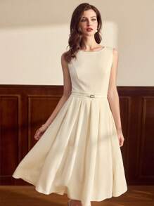 Vintamour Vintage Elegant Resort Women's Belted A-Line Tank Dress, Tight Waist, White, Spring/Summer Summer Outfits For Women Wedding Guest Dress Women Business Casual Woman Dresses For Women Elegant Birthday Dresses For Women Sun Dresses For Women Graduation Dress Office Outfits For Women Church Clothes Women Work Clothes Women Old Money Style Women Teacher Outfits For Women