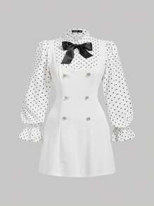 SHEIN MOD 大码蝴蝶结前荷叶边袖二合一连衣裙