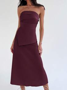 Aloruh Women's Ruched Bust 2 In 1 Cinched Waist A-Line Elegant Dress - Purple - View 1