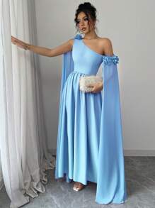 Chiquease Franse elegante chiffon asymmetrische bloemendecoratie taille-getailleerde A-lijn jurk voor feesten, banketten en dagelijks gebruik, lente/zomer