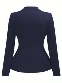SHEIN Clasi Áo khoác blazer tay dài vừa vặn ve loang màu trơn cỡ lớn cho nữ - Màu xanh hải quân - Xem 2