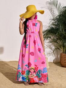 SHEIN Tween Girl's Woven Ditsy Floral Sleeveless Loose Pullover Dress - Multicolor - View 1