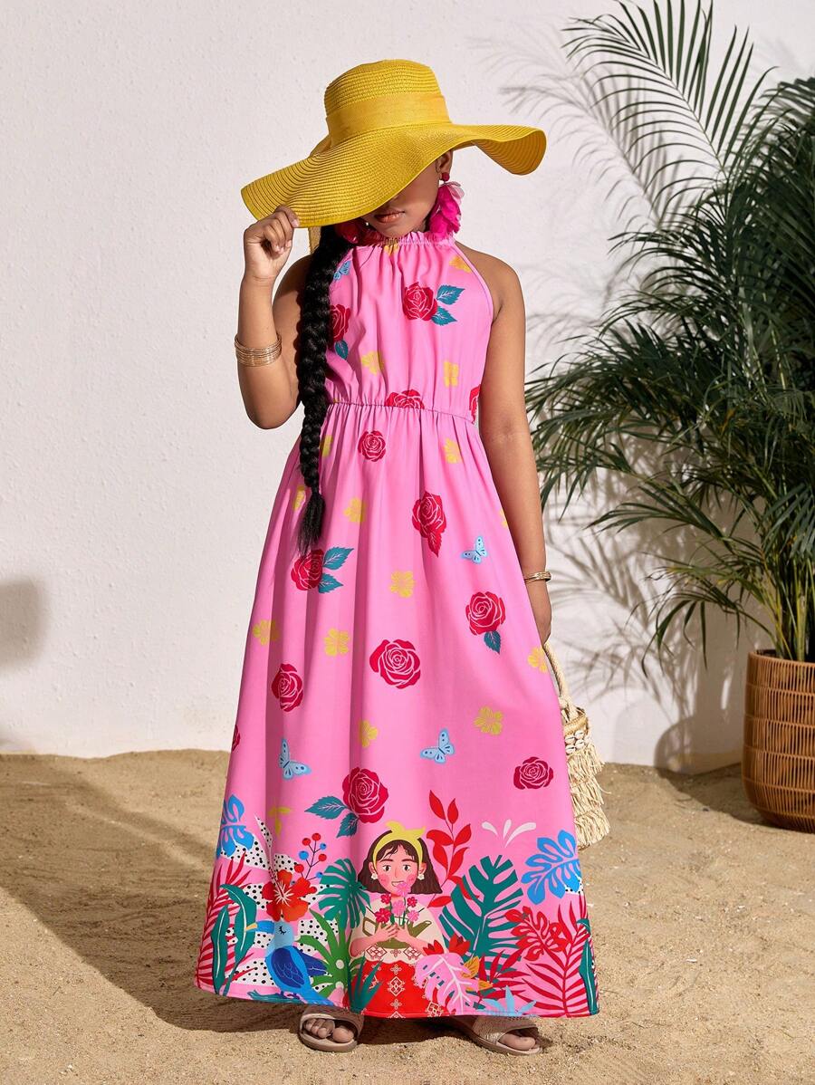 SHEIN Tween Girl's Woven Ditsy Floral Sleeveless Loose Pullover Dress - Multicolor - View 1