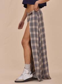 MUSERA Low Rise Hardware Buckle Detail Split Plaid Checked Maxi Skirt Summer Casual, Elegant, Summer The Book Shop Fall, Autumn, Winter, Back To School Fall Autumn Winter Christmas Fall Winter Thanksgiving