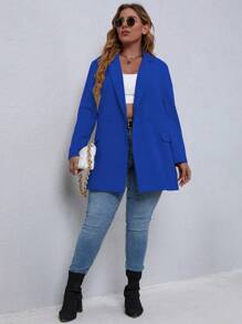 EMERY ROSE 大码休闲办公纯色西装外套 - 寶藍色 - 查看 4