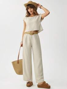 Wildy Business Casual Woman 2pcs/Set Women Casual Solid Color Top And Pants Set