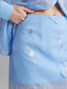 Ontre 2025 New Arrivals Vacation Style Light Blue 3D Flower Women's Skirt, All-Match Fashionable & Versatile Coordinating