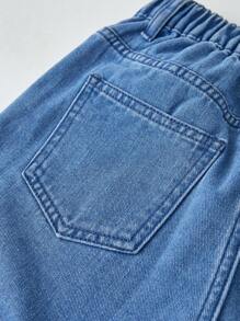 Tween Girl Star Pattern Minimalist Fashion Denim Shorts - Medium Wash - View 7