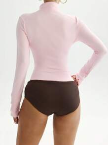 Dewbera Sporty Chic Contrast Color Zip Up Fitted Yoga Jacket, Elegant Design For Workout, Daily Life & Casual Wear