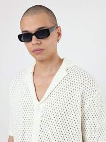 SUMWON 镂空针织纽扣前短袖毛衣衬衫，意大利度假风格超大宽松复古夏季沙滩 Polo 衫另类休闲针织衫