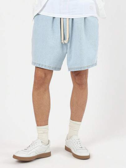 SUMWON 低裆加大码牛仔短裤优质宽松夏季运动沙滩休闲现代街头风抽绳舒适短裤