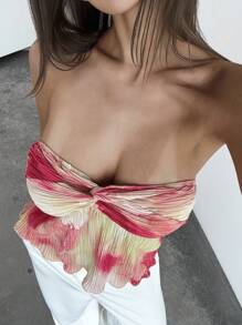 Aloruh 女士浪漫假期露肩短款上衣，紧身褶皱渐变材质 - 彩色 - 查看 6