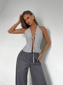 Roylia 性感条纹系带露背吊带上衣 - 彩色 - 查看 1