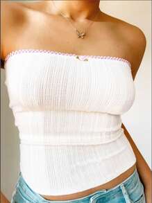 SHEIN EZwear Women Floral Lace Bandeau Top - White - View 1