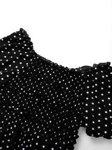 SHEIN Clasi Plus Size Polka Dot Print Short Sleeve Square Neck Simple Casual Dress - Black and White - View 5