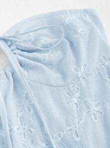 Sweetra Solid Color Circular Ornament Jacquard Bandeau Dress Y2K Outfit  - Baby Blue - View 3