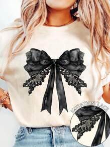 Flirla Plus Size Casual Minimalist Butterfly Print Short Sleeve T-Shirt - Apricot - View 1