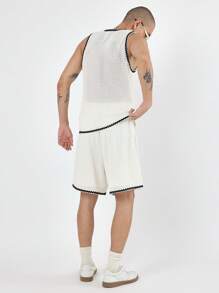 SUMWON Setelan Tank Top Rajut Bertekstur Premium untuk Musim Panas, Pakaian Olahraga Santai, Dua Potong Tanpa Lengan untuk Latihan Basket, Setelan Jala dengan Trim Kontras, Pakaian Olahraga Urban Modern - Krem - View 2