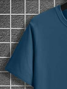 Manfinity Homme Plus Size Men's Simple Solid Color Casual Short Sleeve T-Shirt - Blue - View 4